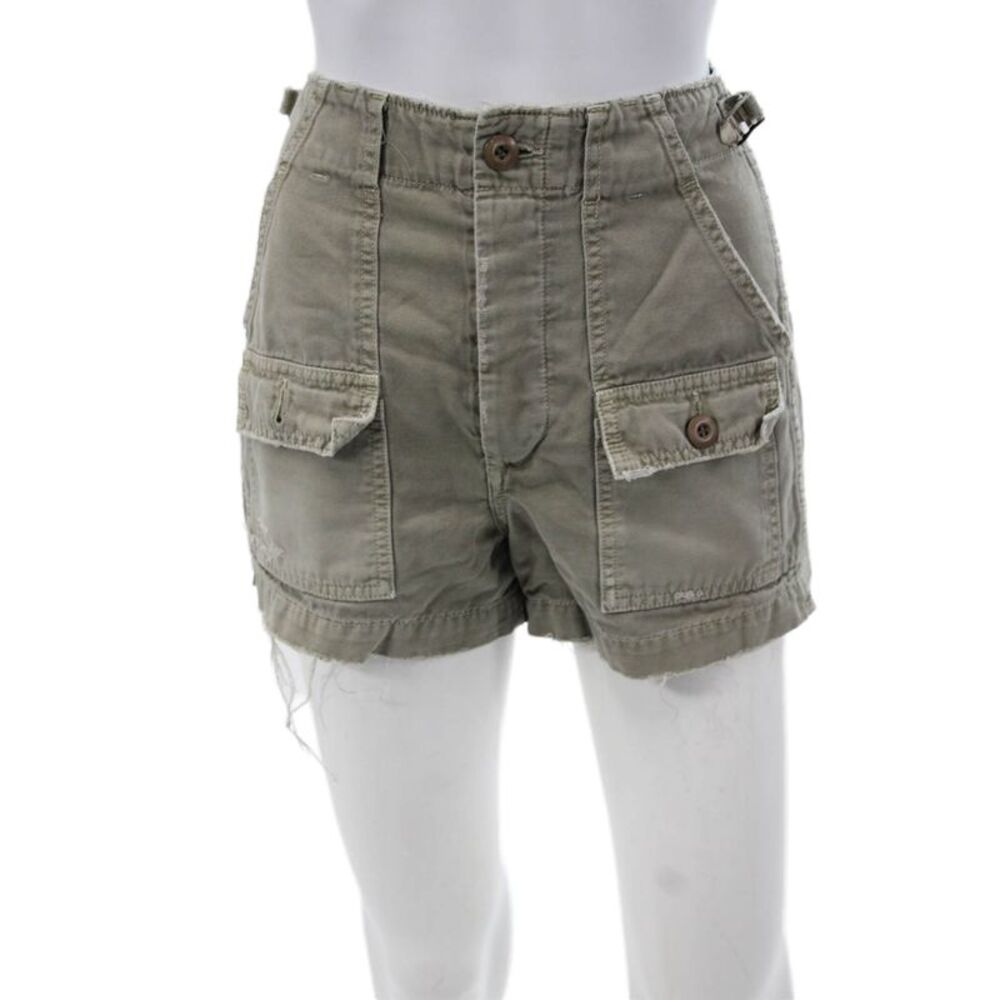 Amo Womens Cargo Shorts Green Cotton Button Size 27